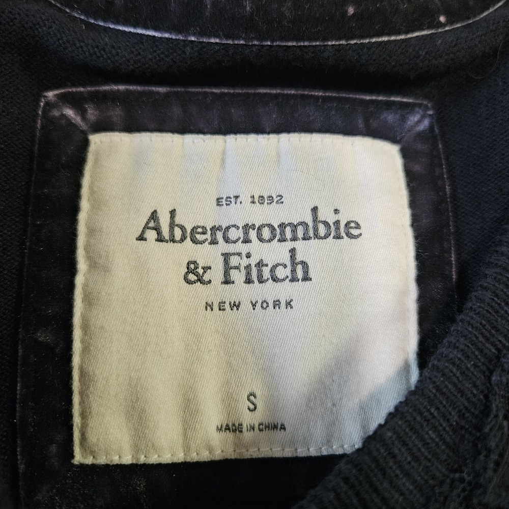 Y2K Abercrombie & Fitch S Women Navy Lace Chiffon Ruffle Cardigan Sweater Ribbed - Picture 5 of 11